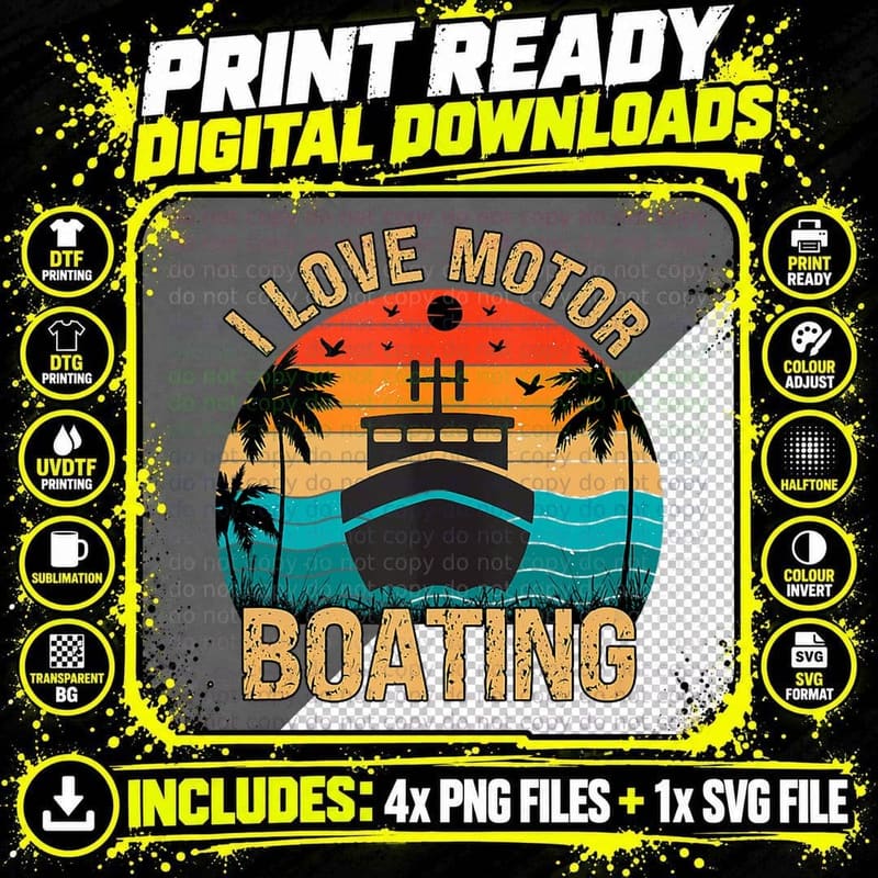 Vintage Retro I Love Motor Boating Funny Boat Owners Png SVG Digital Bundle