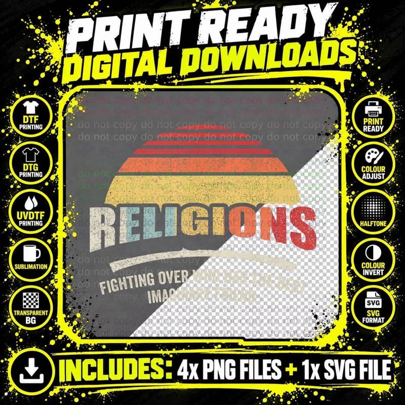 Vintage Retro Religions Sarcastic Def for Atheist Png SVG Digital Bundle
