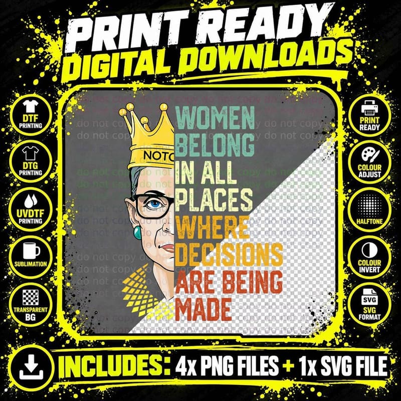 WOMEN Belong RBG Ruth Bader Ginsburg Feminist Quote Meme Png SVG Digital Bundle