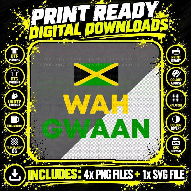 Wah Gwaan Jamaica Funny Jamaican Caribbean Vacation Png SVG Digital Bundle