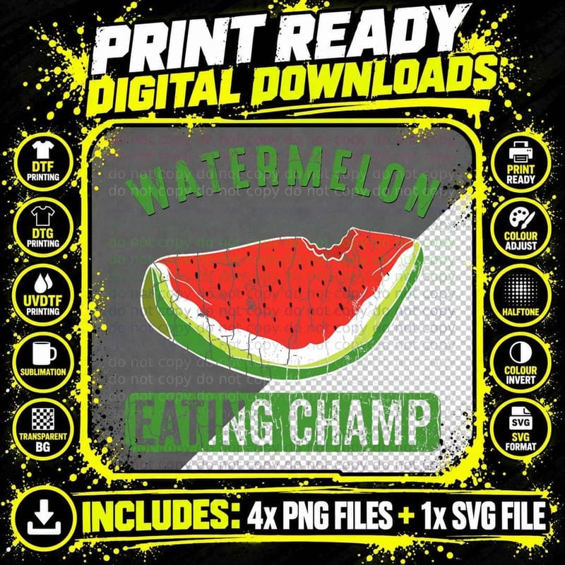 Watermelon Eating Champ Funny Summer Fruit Lover Graphic Png SVG Digital Bundle