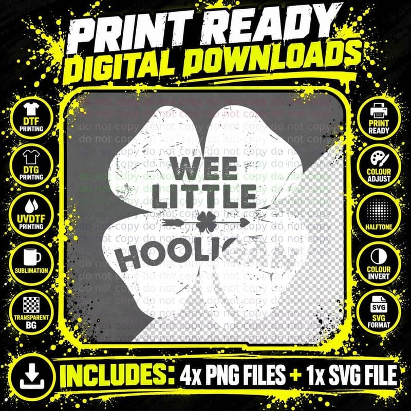 Wee Little Hooligan Funny Irish St Patricks Day Shamrock Png SVG Digital Bundle