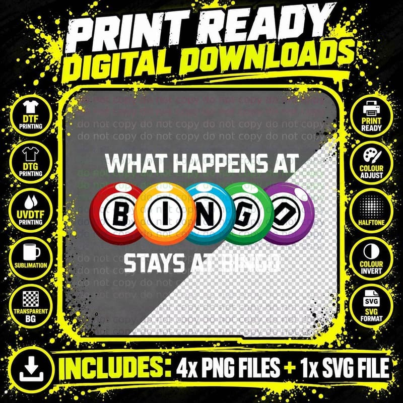 What Happens at Bingo Stays at Bingo Funny Lucky Bingo Png SVG Digital Bundle