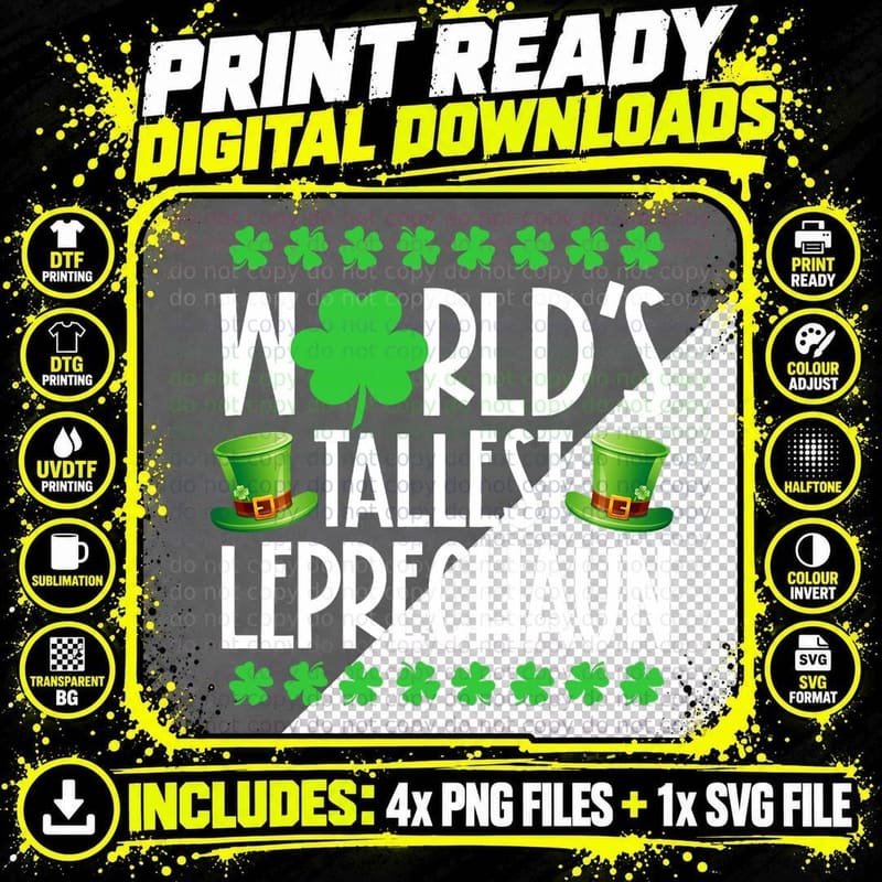 World's Tallest Leprechaun St Patrick's Day Funny Irish Png SVG Digital Bundle