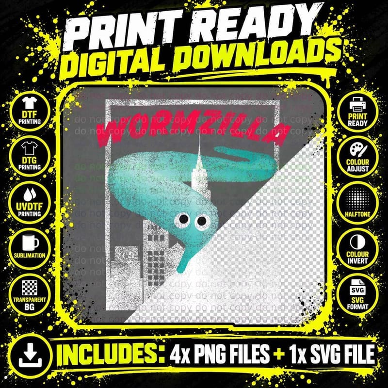 Worm on a String Meme Wormzilla Retro Japanese Style Png SVG Digital Bundle