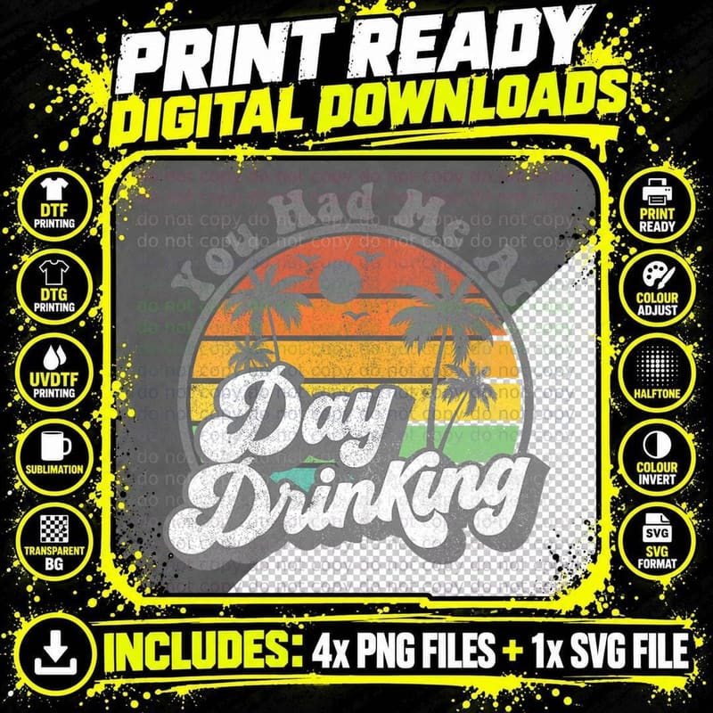 You Had Me at Day Drinking Funny Retro Beach Summer Gift Png SVG Digital Bundle