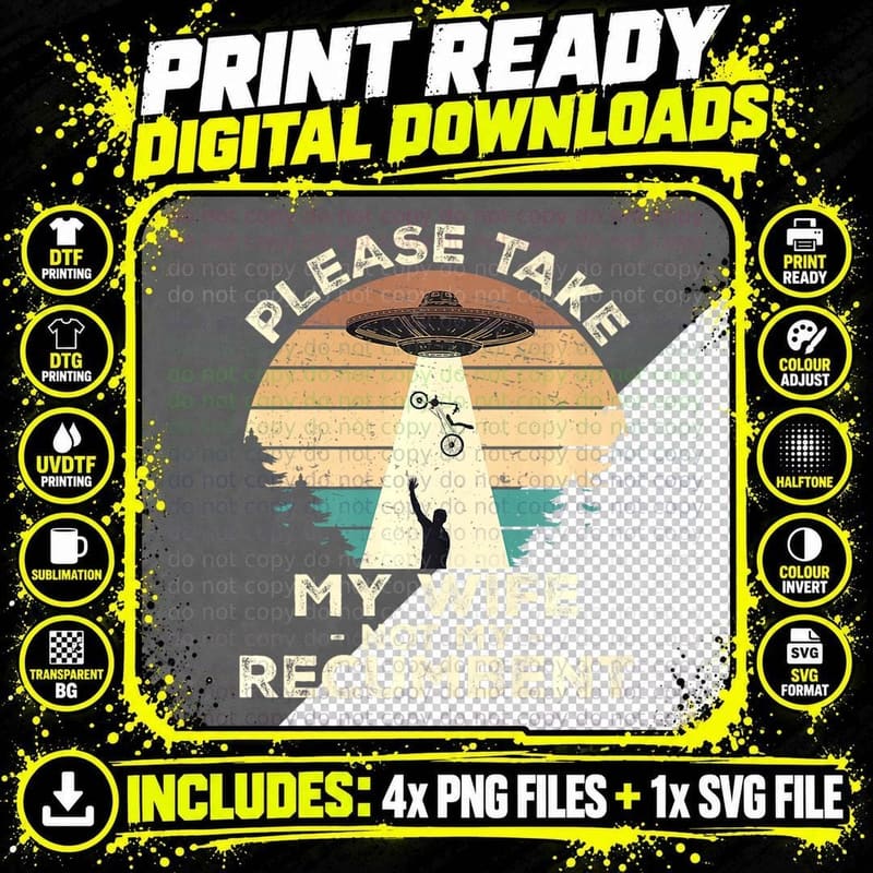 Alien Abduction Recumbent Trike T-Shirt, Funny UFO Png SVG Digital Bundle