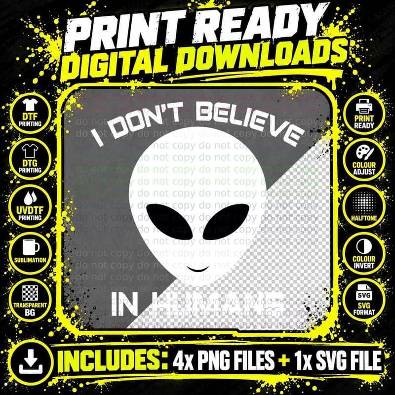 Alien Head T-Shirt, Funny Sarcasm, Humor Apparel Png SVG Digital Bundle