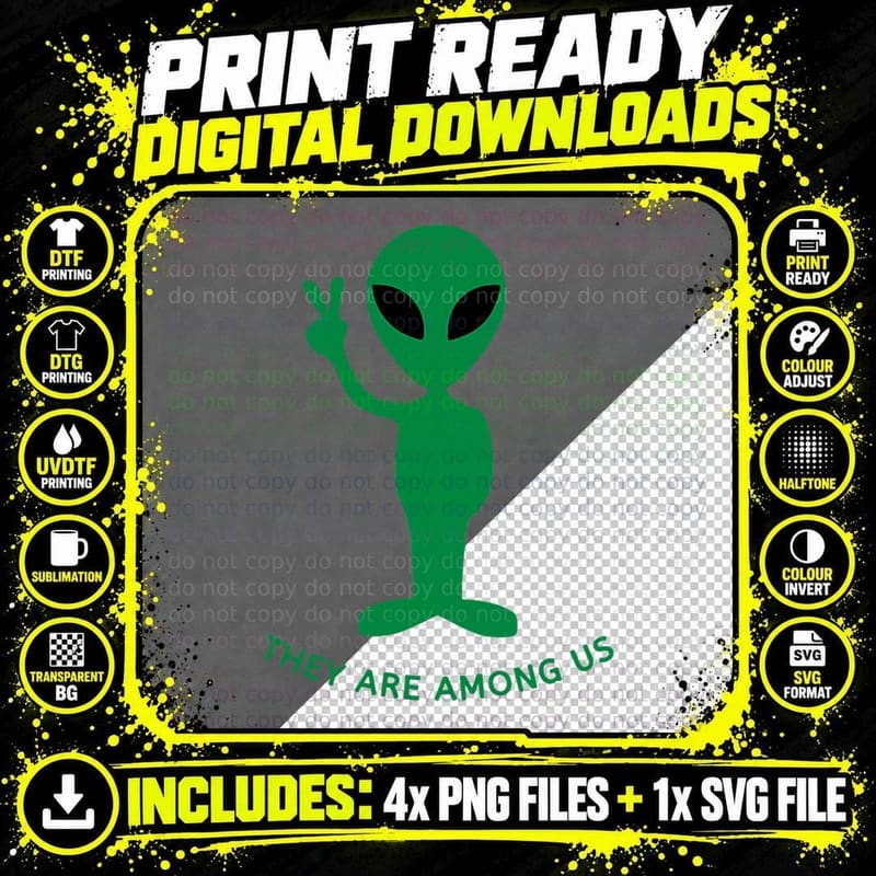 Alien Peace Sign T-Shirt, Space Humor, Sci-Fi Fan Gift Png SVG Digital Bundle
