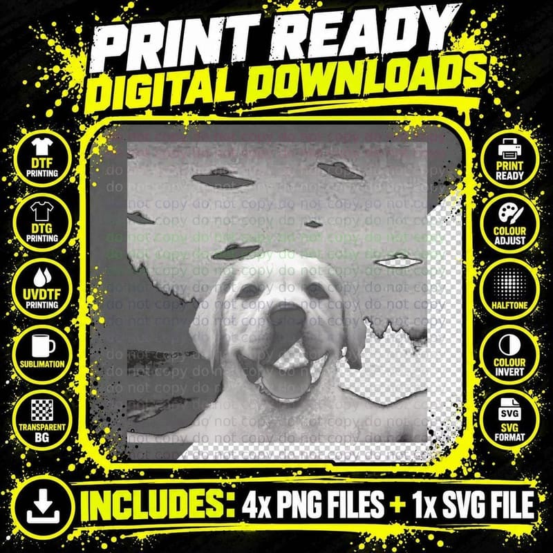 Alien UFO Selfie Labrador T-Shirt, Space Humor Png SVG Digital Bundle