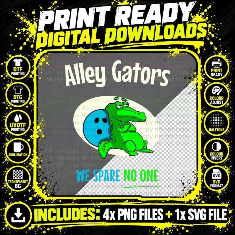 Alley Gator Funny Bowling Team T-Shirt Png SVG Digital Bundle