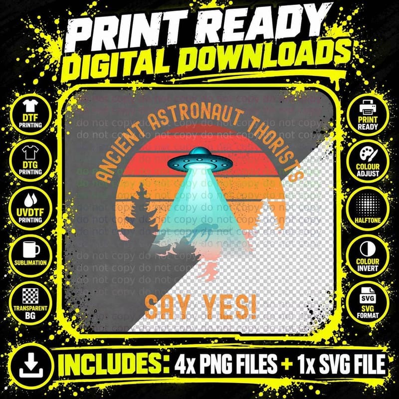 Ancient Astronaut Theorists Funny Alien T-Shirt Png SVG Digital Bundle