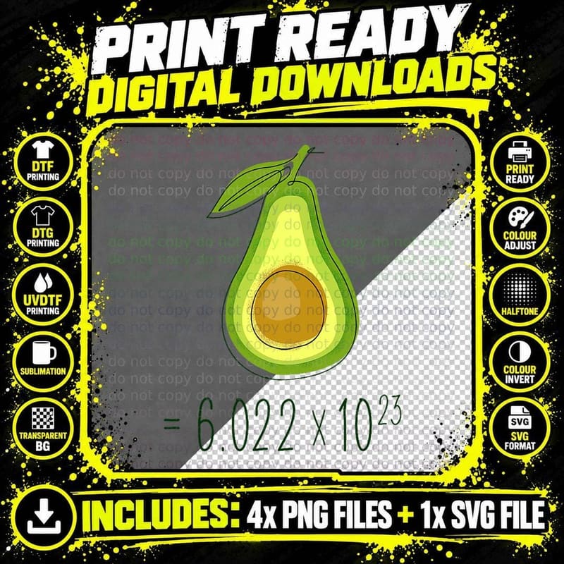 Avocado Chemistry Nerd T-Shirt, Science Humor Print Png SVG Digital Bundle