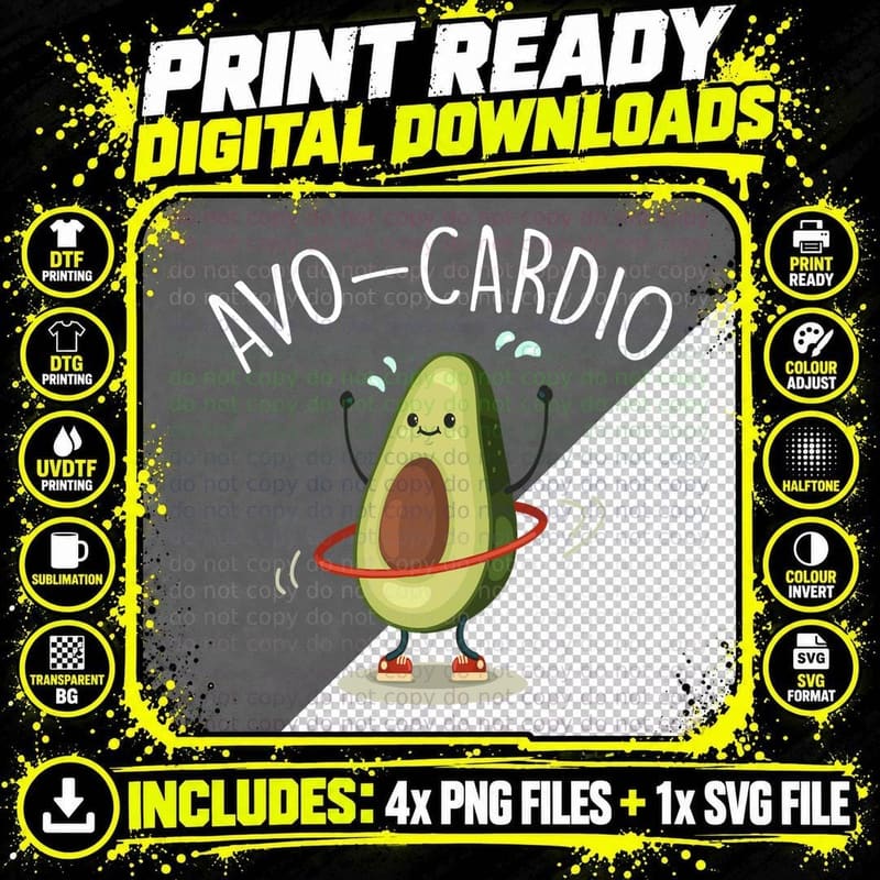 Avocado Hula Hoop T-Shirt, Funny Fitness Png SVG Digital Bundle