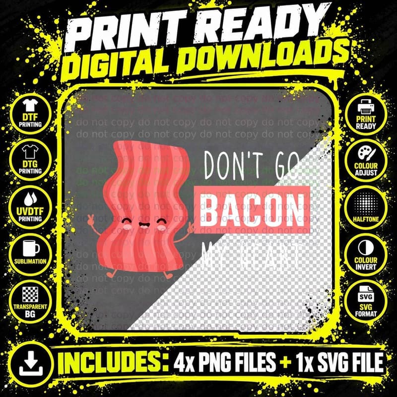 Bacon T-Shirt, Foodie Humor, Foodie Gift Idea Png SVG Digital Bundle