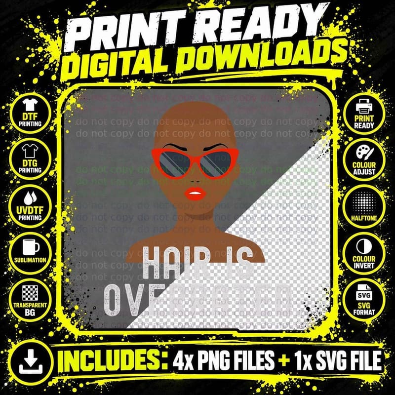 Bald Head Low Cut African American Woman T-Shirt Png SVG Digital Bundle