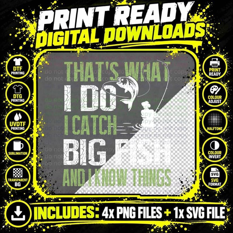 Big Fish Catch Typography T-Shirt, Funny Sarcasm Humor Png SVG Digital Bundle