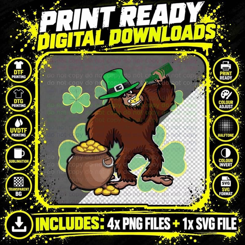 Big Foot Drinking Irish T-Shirt, St Patricks Day Png SVG Digital Bundle