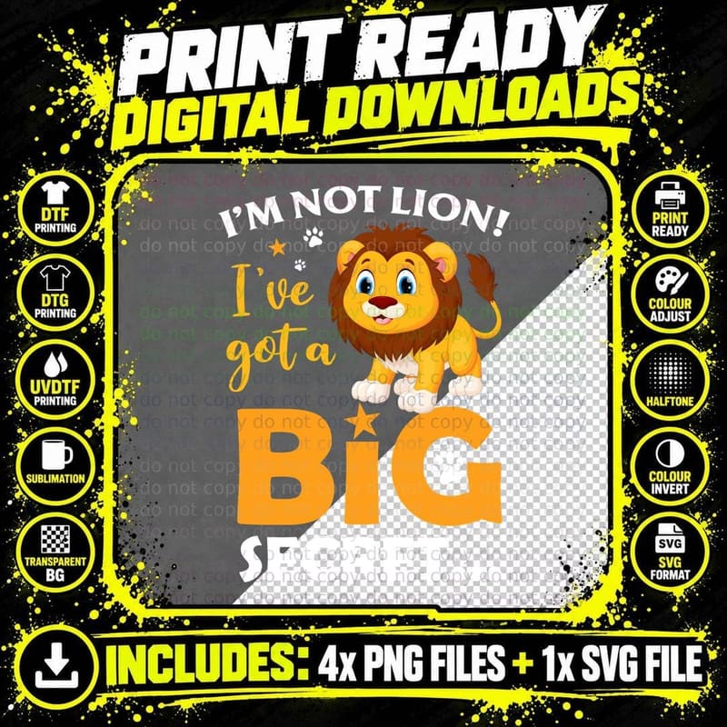 Big Lion T-Shirt, Funny Animal Design, Pet Lover Apparel Png SVG Digital Bundle