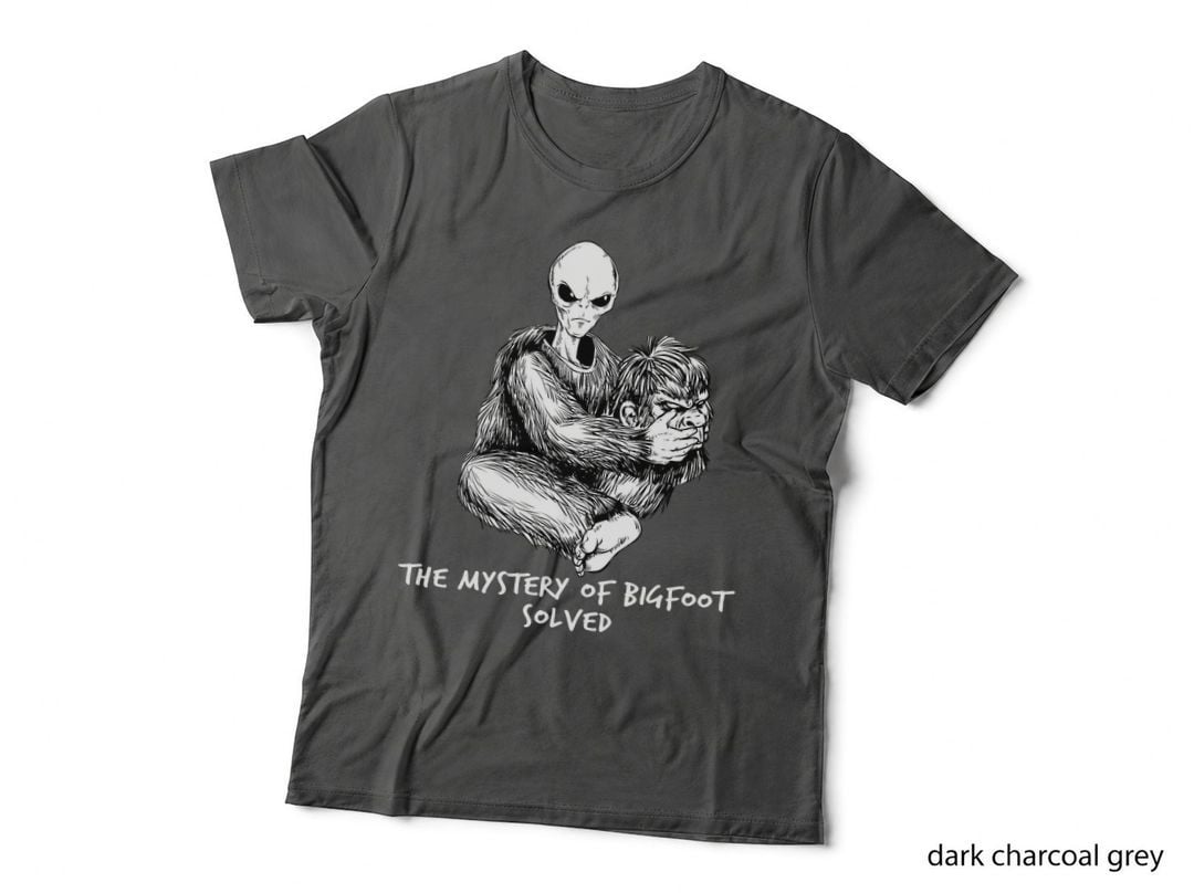 Bigfoot Alien UFO T-Shirt, Funny Mystery of Big Foot, Alien Invasion Humor