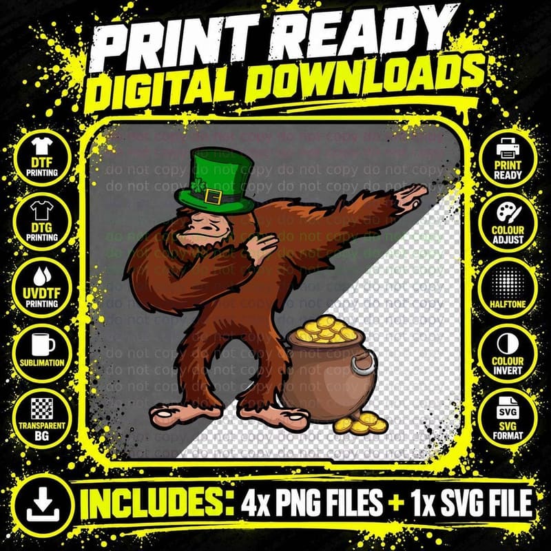 Bigfoot Dabbing Irish T-Shirt, St Patricks Day Png SVG Digital Bundle