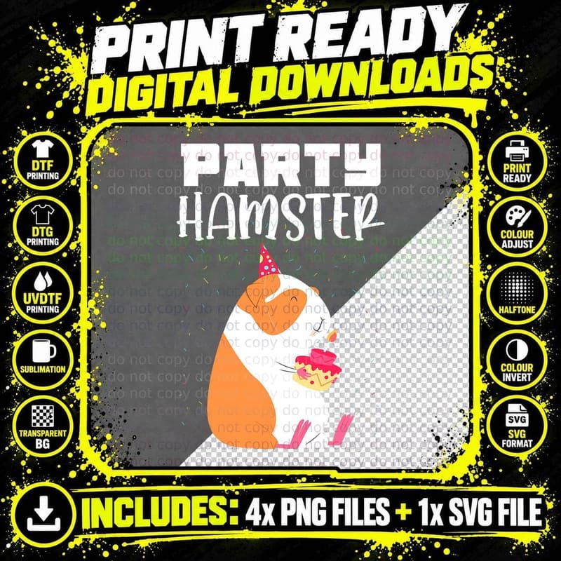 Birthday Party Hamster Celebration T-Shirt Png SVG Digital Bundle