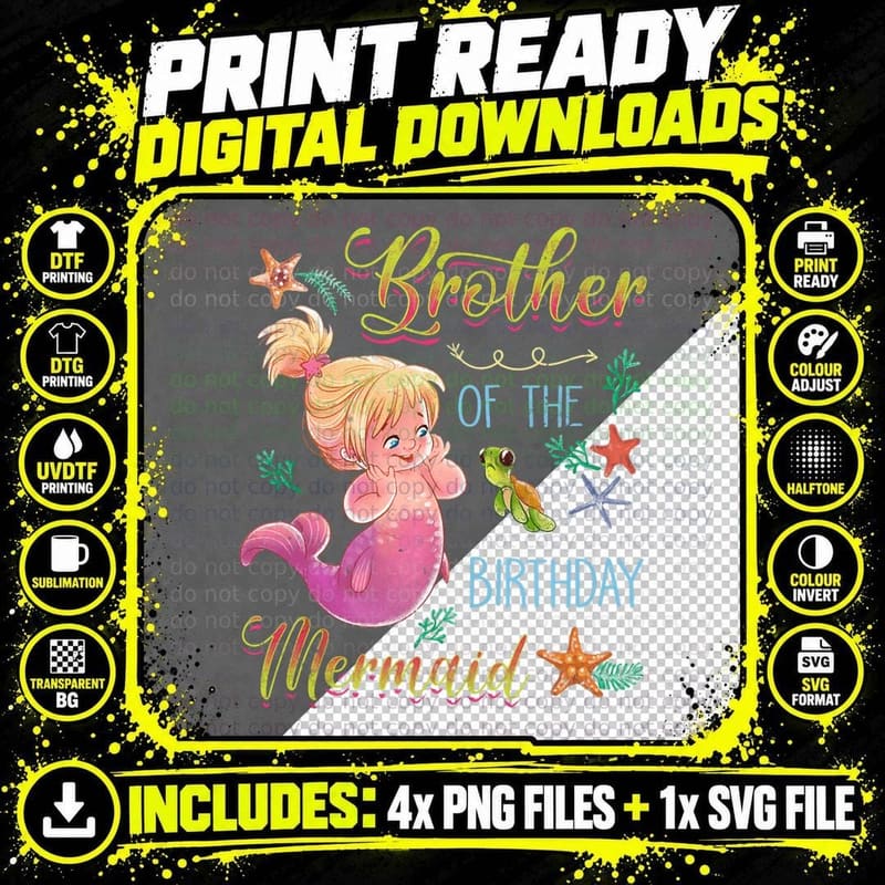 Brother of the Birthday Mermaid Funny Boy Family Png SVG Digital Bundle