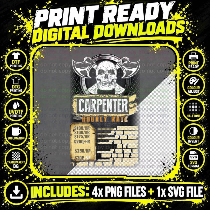 Carpenter Hourly Rate Cool Design, Sarcasm Typography Png SVG Digital Bundle
