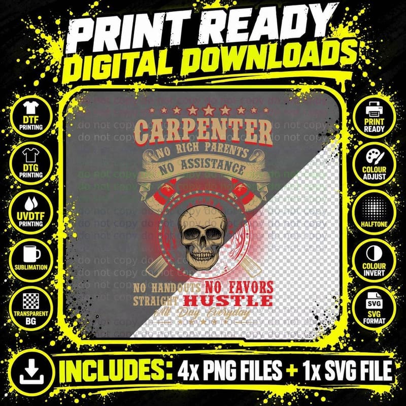 Carpenter No Rich Parents T-Shirt, Gothic Skull Design Png SVG Digital Bundle