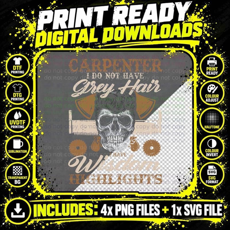 Carpenter Wisdom Skull T-Shirt, Gothic Typography Png SVG Digital Bundle