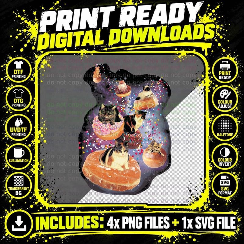 Cats in Sprinkle Donut Space Funny Graphic Sweatshirt Png SVG Digital Bundle