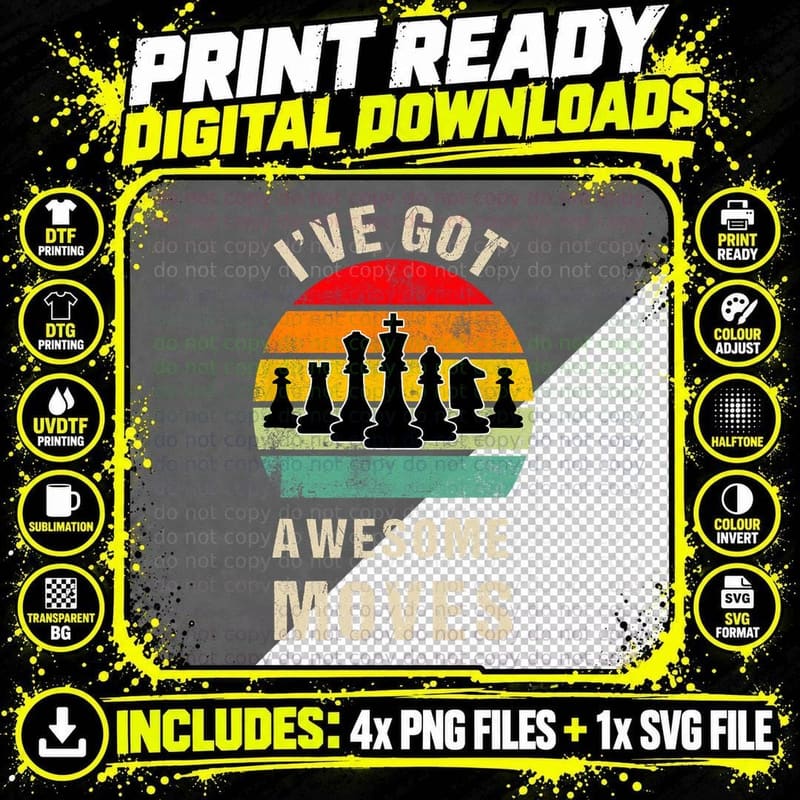 Chess Player T-Shirt, Funny Chess Moves Design Png SVG Digital Bundle