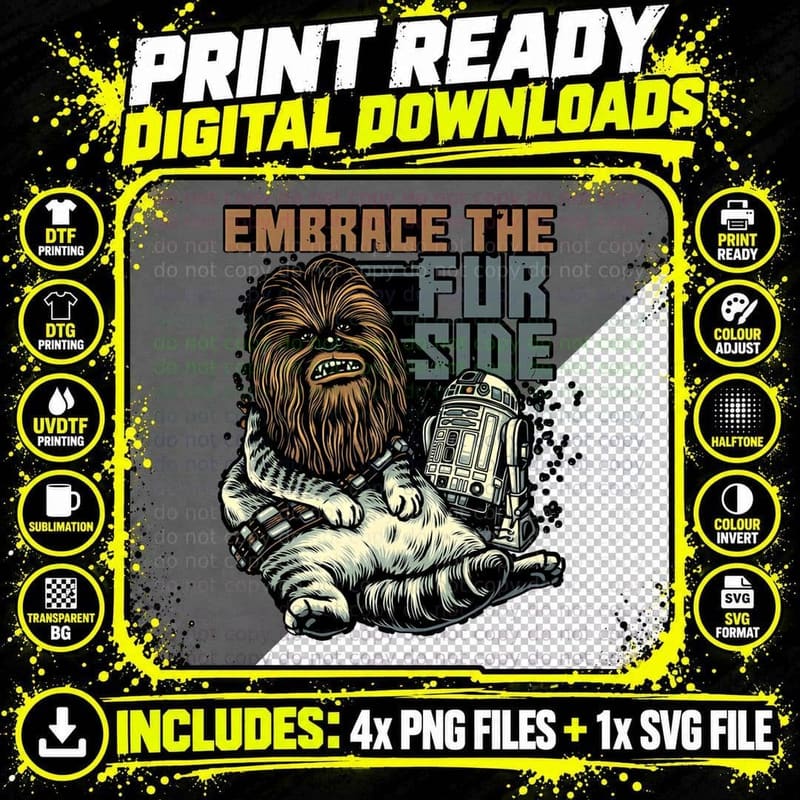 Chewbacca Parody T-Shirt, Embrace the Fur Side Png SVG Digital Bundle