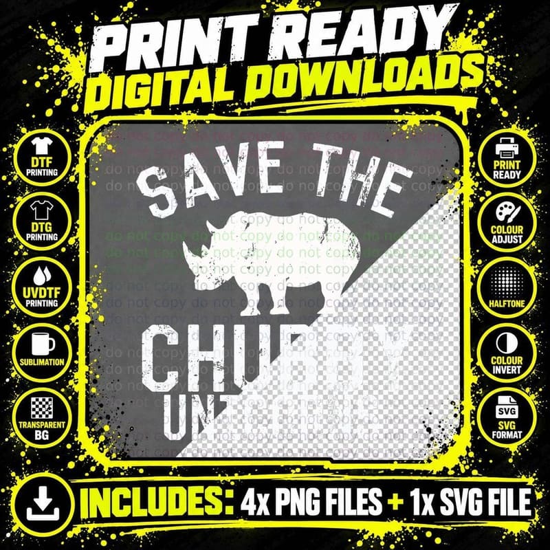 Chubby Rhino Vintage T-Shirt, Funny Animal Design Png SVG Digital Bundle