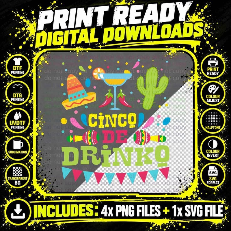 Cinco De Drinko T-Shirt, Margarita Party Theme Png SVG Digital Bundle