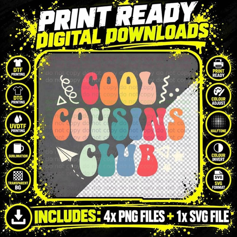 Cool Cousin Club T-Shirt, Funny Family Vacation Png SVG Digital Bundle