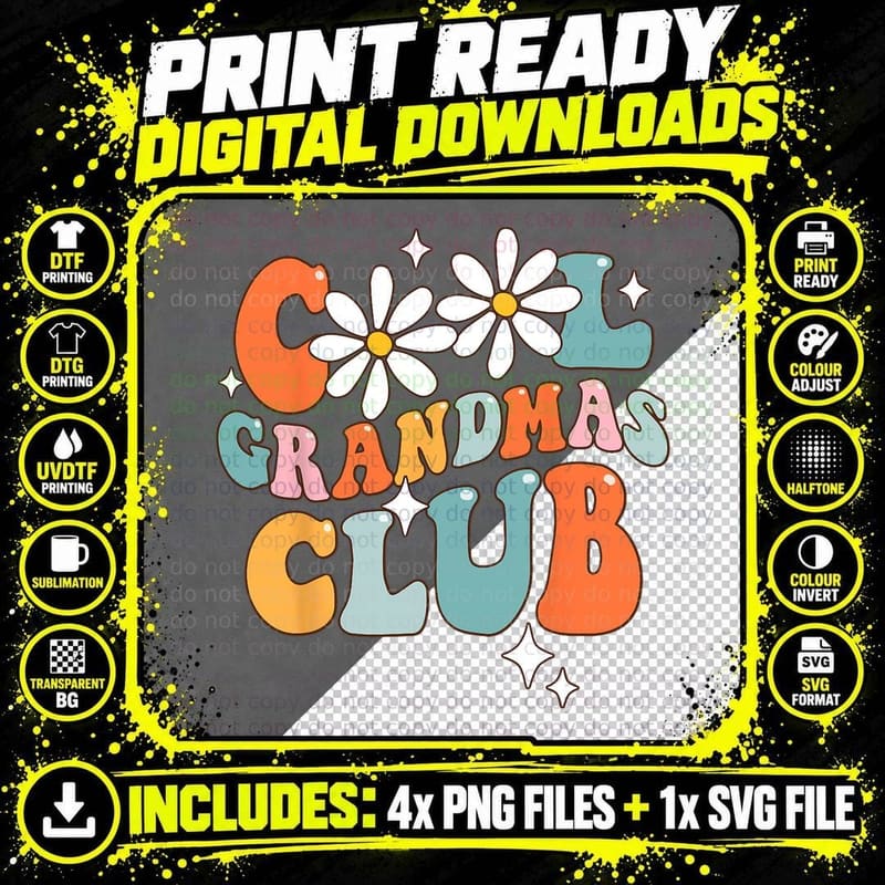 Cool Grandmas Club Funny Smile T-Shirt Png SVG Digital Bundle