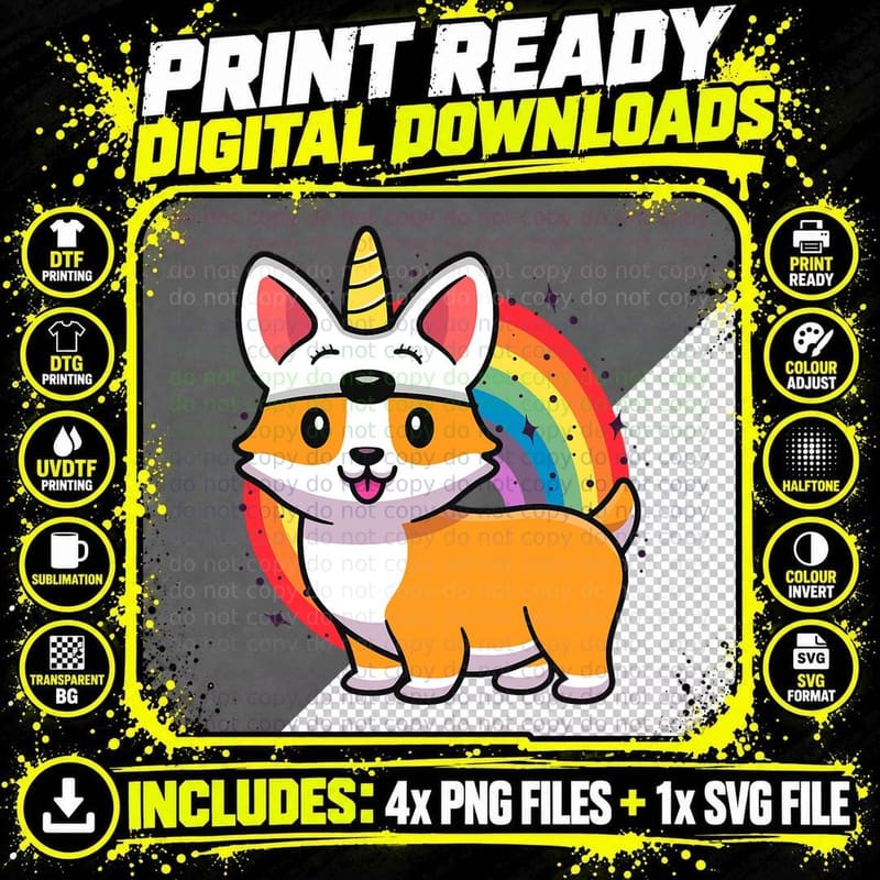 Corgicorn Unicorn Corgi T-Shirt, Funny Rainbow Corgi Png SVG Digital Bundle