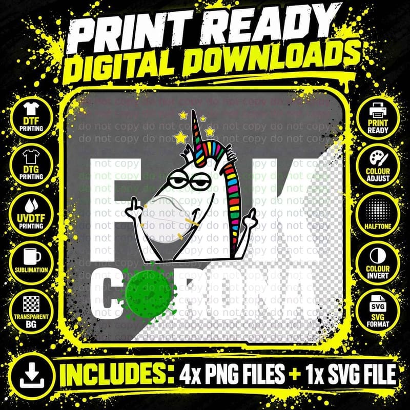 Corona Unicorn T-Shirt, Funny Sarcasm, Pet Lover Apparel Png SVG Digital Bundle