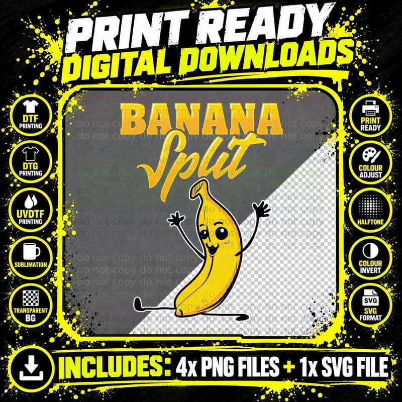 Cute & Funny Banana Split Gymnast Pun T-Shirt Png SVG Digital Bundle