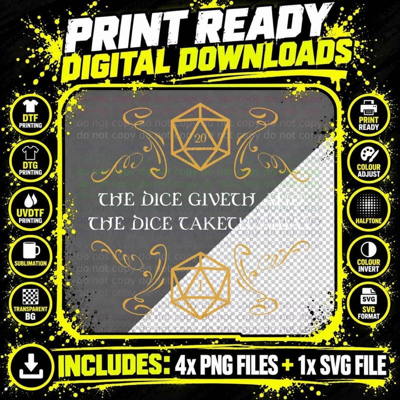 D20 Dice Giveth and Taketh Away Funny Nerd T-Shirt Png SVG Digital Bundle