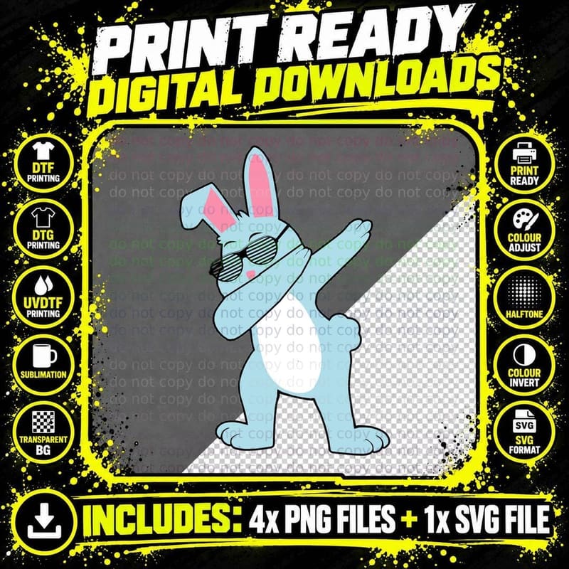 Dabbing Rabbit T-Shirt, Funny Animal Design Png SVG Digital Bundle
