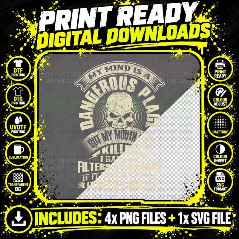 Dangerous Mind Killer T-Shirt, Sarcasm Typography Png SVG Digital Bundle