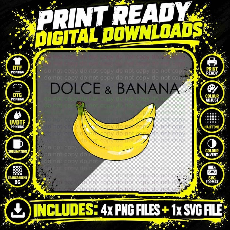 Dolce and Banana Funny Graphic Fruit Vegan Veggie Png SVG Digital Bundle