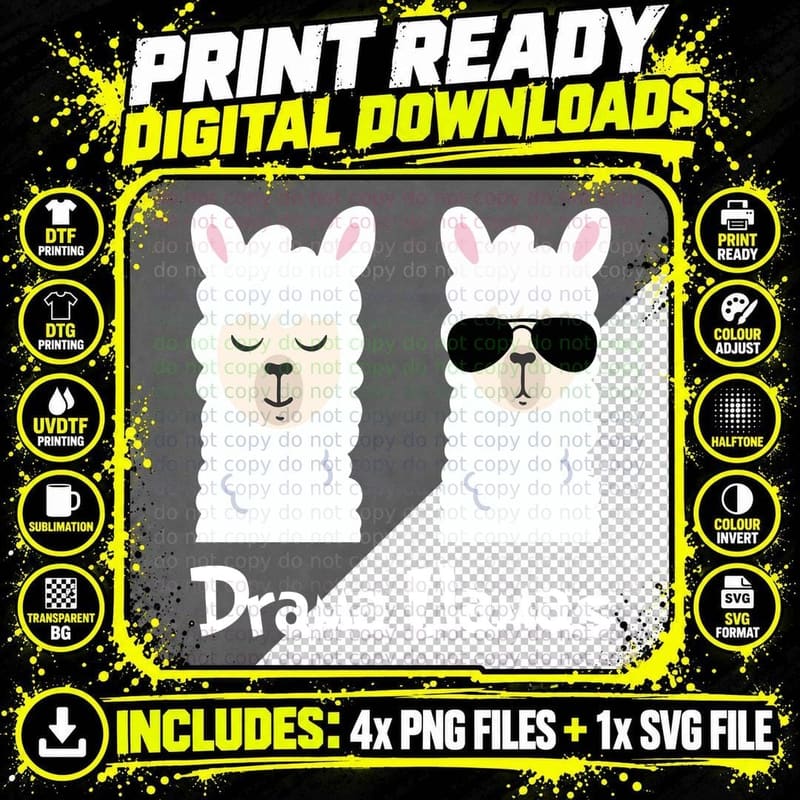 Drama Llamas T-Shirt, Funny Animal Print Png SVG Digital Bundle