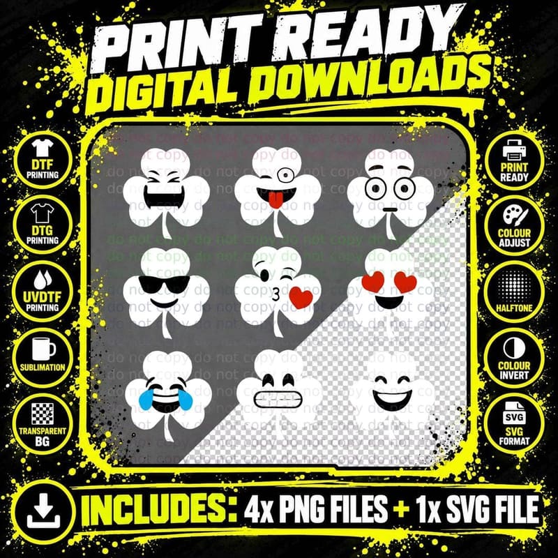 Emoji Faces T-Shirt, Funny Emoticon Design Png SVG Digital Bundle