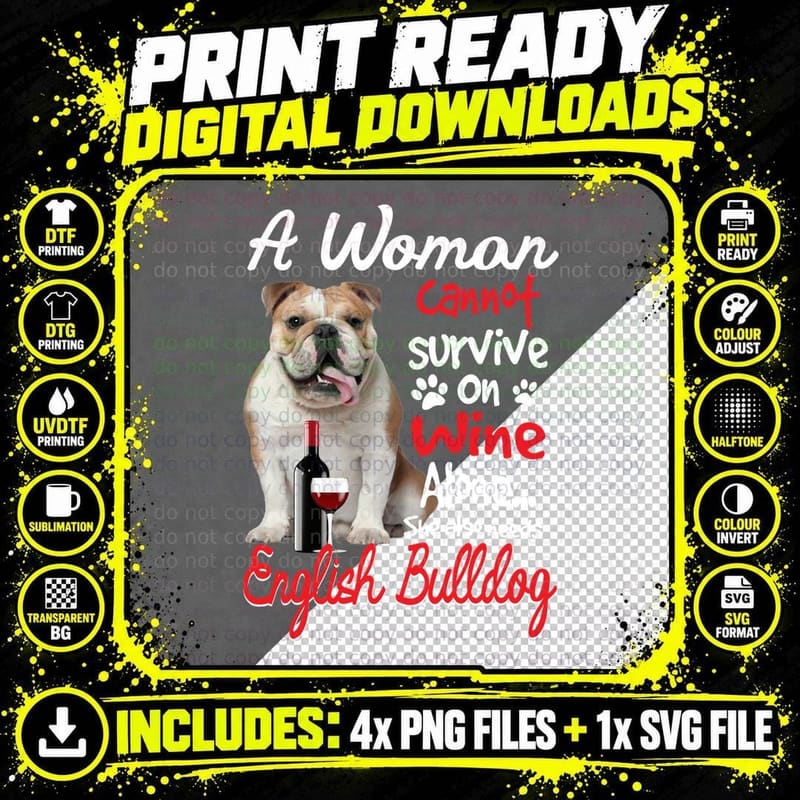 English Bulldog T-Shirt, Funny Sarcasm, Pet Lover Apparel Png SVG Digital Bundle