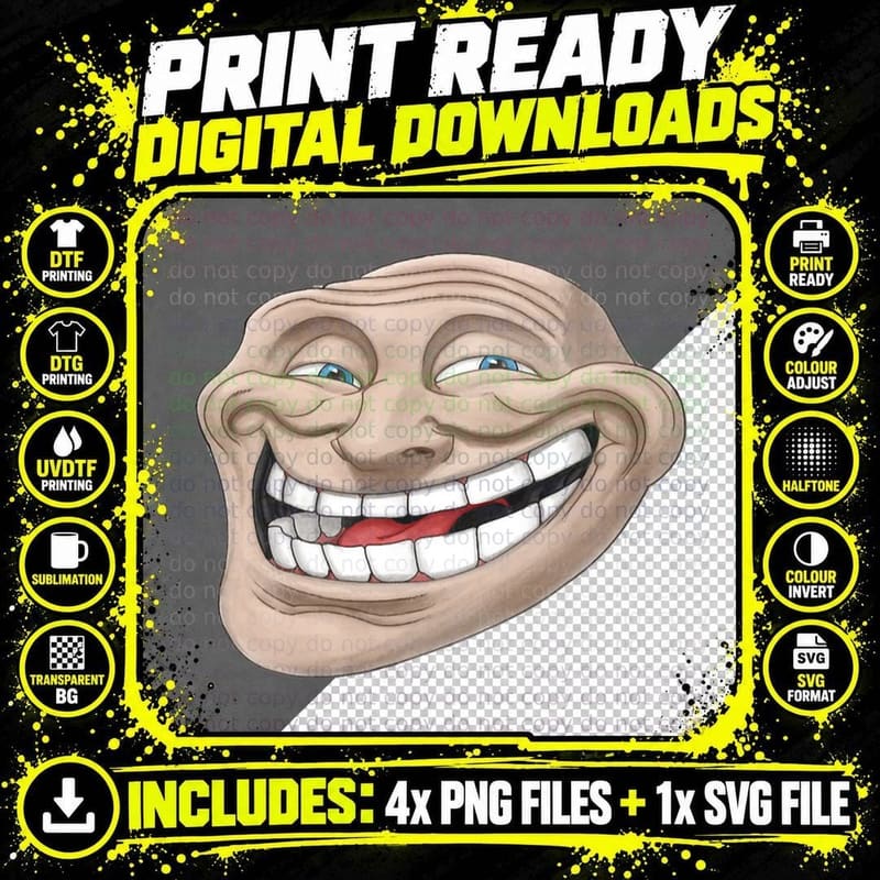 Epic Troll Face Realistic Design Dank Meme T-Shirt Png SVG Digital Bundle