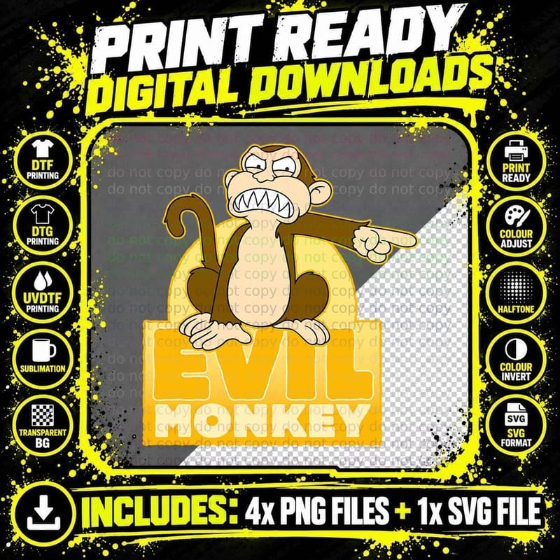 Evil Monkey T-Shirt, Funny Sarcasm, Pet Lover Apparel Png SVG Digital Bundle