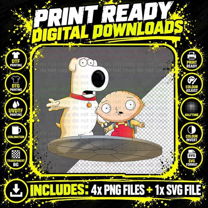 Family Guy Stewie and Brian Shocked T-Shirt Png SVG Digital Bundle